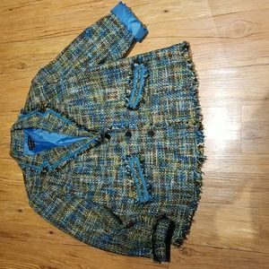 Lane Bryant teal/brown/greens & creams beautiful blazer lined EUC sz 20